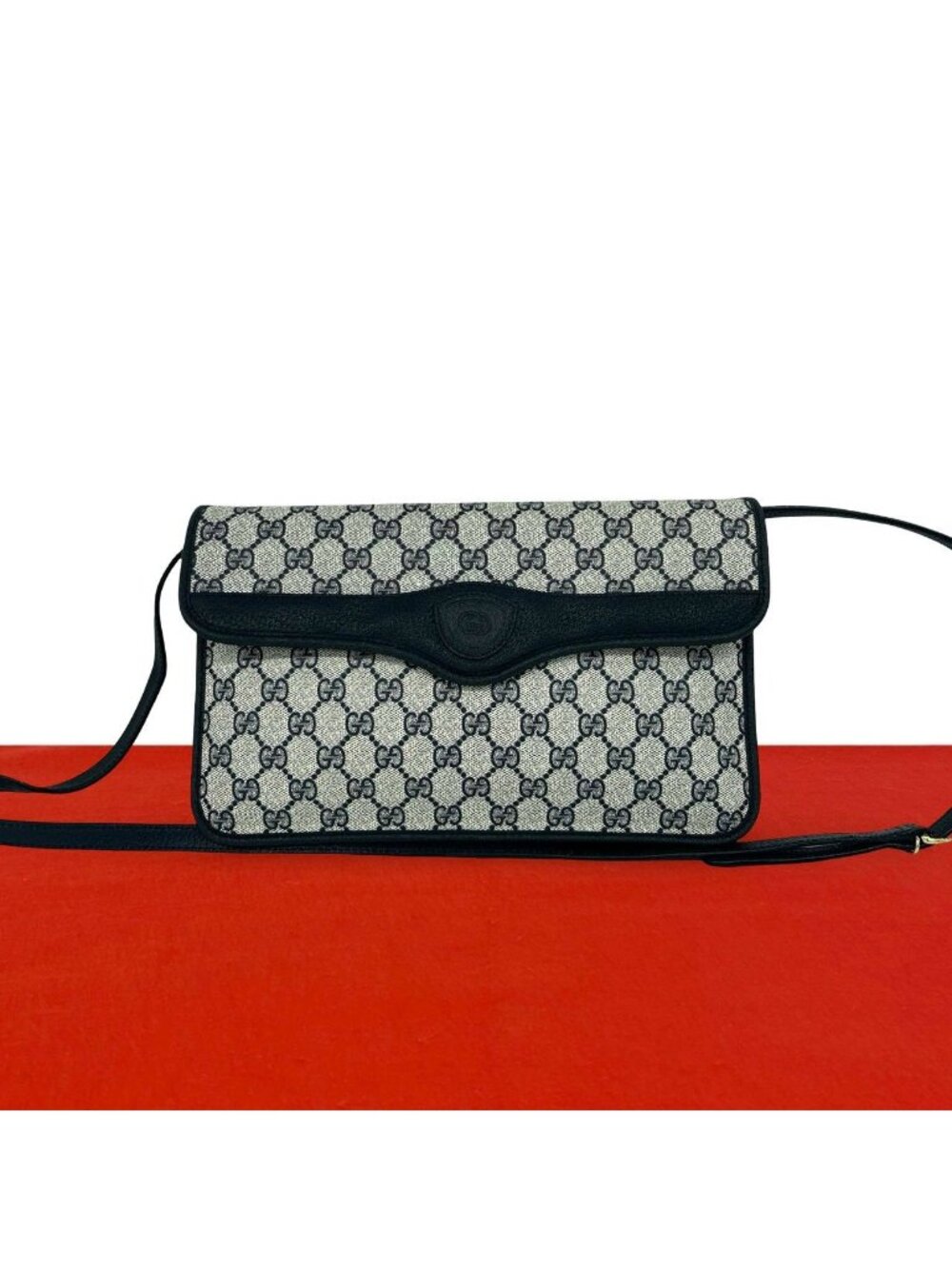 Gucci Vintage GG Logo Pattern Leather Shoulder Bag Crossbody Navy